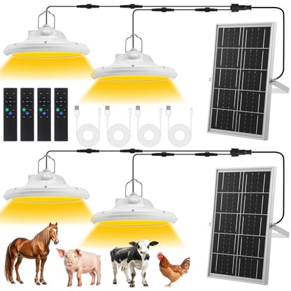 2 Set 2 in 1 Solar Chicken Coop Shed Pendant Light with Time Rechargeable Solar Hanging Pendant Heating lamp Waterproof Light for Barn Greenhouse Gazebo Patio Poultry Pet House(White)