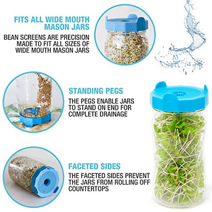 Masontops Bean Screen Sprouts Growing Kit - Sprouting Lids & Sprout Mixes Microgreens Growing Kit - Sprouting Kit Wide Mouth Mason Jar Strainer Lid - size: Bean Screens Kit (2 Screens, 2 Seed Mixes)