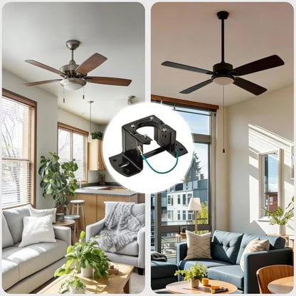 2PCS Ceiling Fan Mounting Bracket, Heavy-Duty Carbon Steel Sloped Cathedral Ceiling Canopy Bracket for High-Ceiling Applications with Ground Wire & Mounting Hardware (Black) - size: 2 Pack Bracket