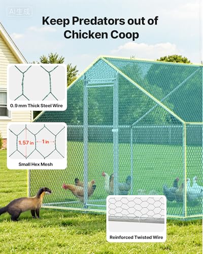 VEVOR Large Metal Chicken Coop with Run, 9.8x26.5x6.5 ft Walk-in Chicken Runs for Yard with Cover, Spire Roof Hen House with Security Lock for Outdoor and Backyard, Farm, Duck Rabbit Cage Poultry Pen - size: 314.9"L x 118.1"W x 78.7"H