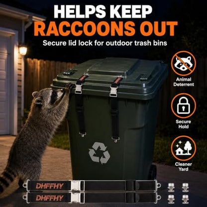 2PCS Heavy-Duty Bear Proof Trash Can Locks - Animal-Proof Lid Straps with Secure Buckle for 28-96 Gallon Outdoor Bins, Anti-Raccoon & Wildlife - size: 2PCS