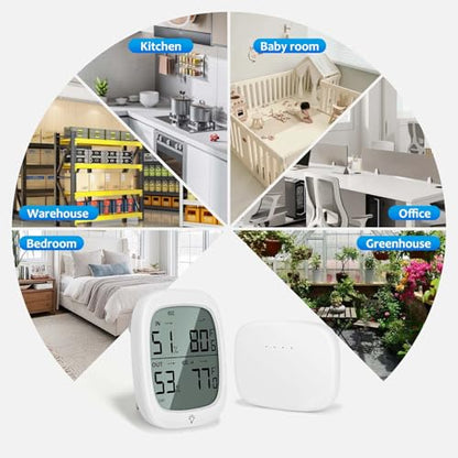 RUIKORING Indoor Outdoor Thermometer Wireless Hygrometer with Remote Sensor, 330ft Range High Accuracy Digital Temperature Humidity Monitor, Large Backlit Display for Home Greenhouse Baby Room Patio