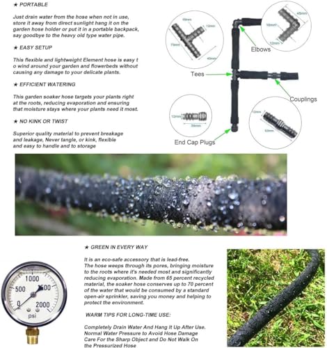 Soaker Hose 1/2" 75ft Rubber Garden Soaker Hoses, Water Seeper Round Drip Hose, Heavy Duty Drip Irrigation Hose For Vegetable, Lawn, Plants and Trees Watering - size: 1/2inch 75ft