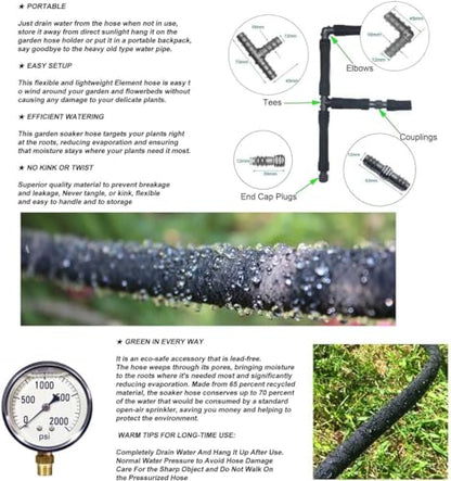 Soaker Hose 1/2" 75ft Rubber Garden Soaker Hoses, Water Seeper Round Drip Hose, Heavy Duty Drip Irrigation Hose For Vegetable, Lawn, Plants and Trees Watering - size: 1/2inch 75ft