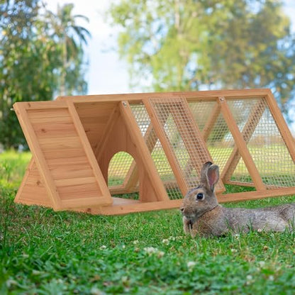 GOJOOASIS Chicken Coop for 2 Chickens Small Rabbit Hutch Quail Coop Wooden Bunny Cages Outdoor Chicken House w/Ventilating Wire (Wood) - color: Wood