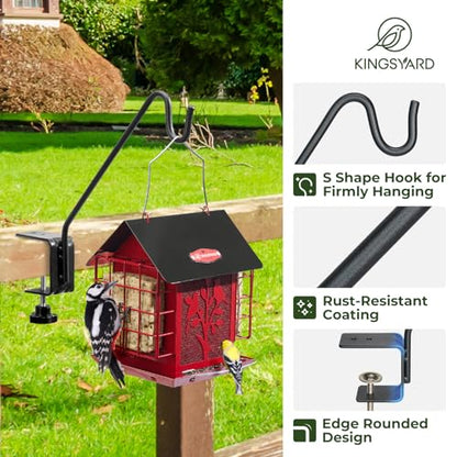 Kingsyard Middium Heavy Duty Deck Hook - 10 inch Metal Deck Railing Hooks for Hanging Bird Feeders, Planters, Suet Baskets, Lanterns, Wind Chimes - size: 10" Clamp Mounted