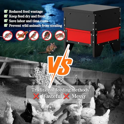 Automatic Chicken Feeder, 60-90lb Large Capacity, All Metal Poultry Feeder, No Waste Waterproof Chicken Feeder, Suitable for Geese, Ducks, Turkeys, Quails - size: 80LB