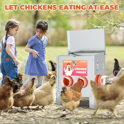 4 Ports Metal Chicken Feeder No Waste 25 Pounds Automatic Poultry Feeder with Latch & Handle for Chickens Bantams Pheasants Poultry Coop Rodent Proof - size: 4 Ports (25 LBS)