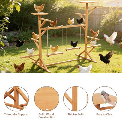 Large Chicken Roosting Bars with 2 Swings, Wooden Chicken Perch for Coop, Let Chickens Run, Play & Stay Healthy, Ideal for Backyard Coops & Farms, Fits 8-12 Chickens - color: C01 Brown