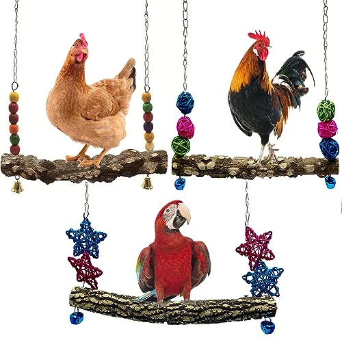 Chicken Bird Swing,Chicken Perch,Natural Wooden Swing Toys,Wood Stand for Chick,Safe and Relief of Stress,Chicken Coop Accessories,Coop Swing for Chicken Bird,Parrot,Hens (3PCS) - color: 3pcs