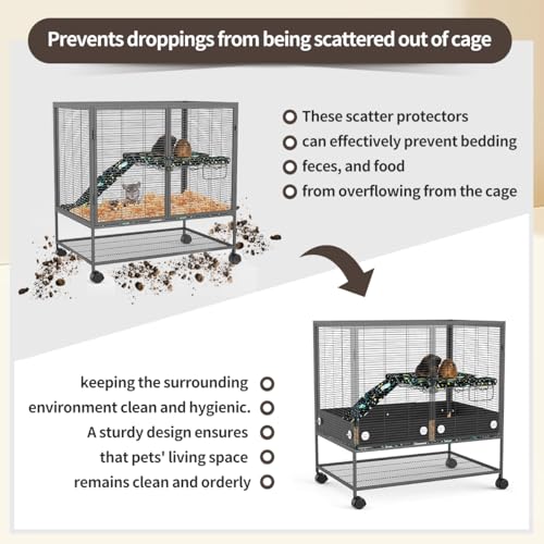 YKD Aluminum Alloy Scatter Guard for Ferret Nation & Critter Nation Cages | Urine Guard Easy Install Poop Guard to Contain Mess, Keep Floor Clean for Chinchillas, Rats (Black, Single Layer Set)