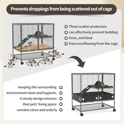 YKD Aluminum Alloy Scatter Guard for Ferret Nation & Critter Nation Cages | Urine Guard Easy Install Poop Guard to Contain Mess, Keep Floor Clean for Chinchillas, Rats (Black, Single Layer Set)