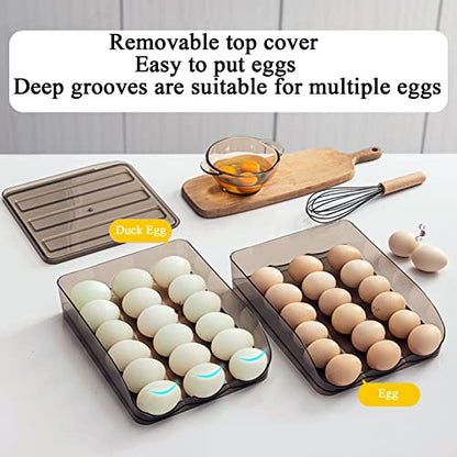 Egg Holder for Refrigerator Auto Scrolling Organizer Plastic Stackable Storage Container Reusable Clear Tray Box Basket Bin Lid Drawer Carrier Keeper(1 Layer) - size: 1 layer