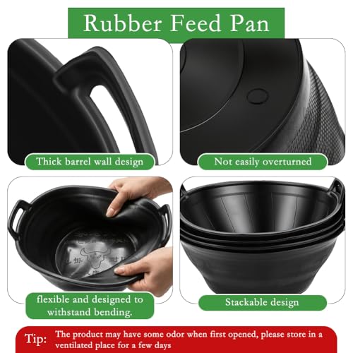 4Pcs Large Rubber Feeder Pan, 3 Gallon Horse Feed Bucket Water Bowl, Heavy Duty Horses Feed Bucket Dog Bowl Horse Feeder Pan for Cats Dogs Goats Chicken Dust Bath Container Farm Animal Feeding
