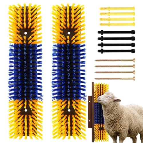2Pcs Livestock Scratching Brush for Cow, Horse, Goat & Sheep - PBT High Elastic Bristles Design, Animal Grooming & Itch Relief Brush for Barn Entrance, Fence Corner & Feeding Area - size: Small