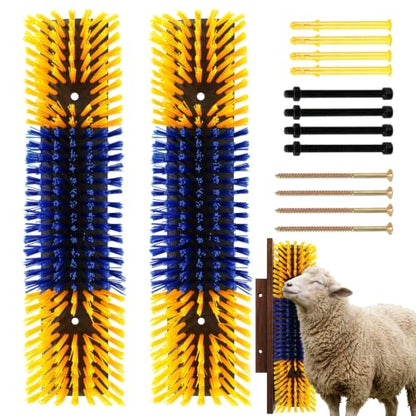 2Pcs Livestock Scratching Brush for Cow, Horse, Goat & Sheep - PBT High Elastic Bristles Design, Animal Grooming & Itch Relief Brush for Barn Entrance, Fence Corner & Feeding Area - size: Small