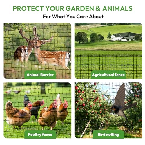 Deer Fence for Garden 7ft x 50ft, Plastic Mesh Deer Fence Netting with Pre-Strung Reinforced Edge, Reusable Temporary Fence, Ideal for Animal Barrier & Garden Fencing for Plants & Fruit Trees - size: 7ft X 50ft