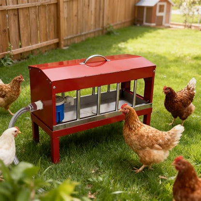 Automatic Chicken Waterer，Stainless Steel Large Chicken Drinker with Float Valve,Multi-Side Drinking Holes and Detachable Legs,Easy Clean Poultry Water Dispenser for Chicken Coop Duck Pigeon,Goose