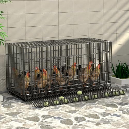Foldable Outdoor Chicken Coop, Portable Chicken Coop with New Automatic Egg Collection Tray and Pull-Out Trays, Poultry Cage Easy to Assemble Duck House for Outdoor Backyard Farm Use(Black,100x - color: Black, size: 100x60x70cm