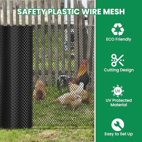 SUNYRISY Garden Mesh Fence Temporary Fencing Outdoor Dog Fence with Steel Stakes, 40in x 98.4ft Chicken Fencing Plastic Netting Animal Barrier for Backyard Poultry Pet, Black Diamond - color: Black Diamond