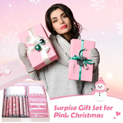 Dispowreath 24 Pcs Pink Christmas Sticky Notes with Pens Holiday Gifts Self Adhesive Notepad Cute Memo Notes Pads Black Ink Ballpoint Pen for Office School Students Teacher Supplies - style: Pink Xmas
