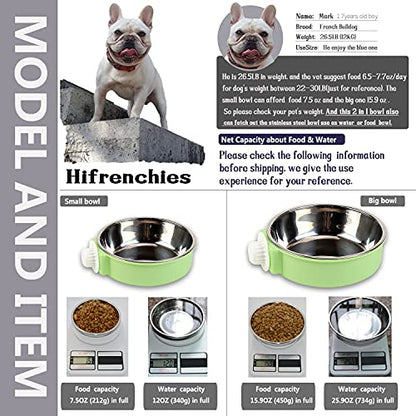 Crate Dog Bowl, Removable Stainless Steel Dog Water Food Feeder Bowls, Cage Cup Bowl for Frenchie Small Middle Dog and cat, Rats,Rabbit - color: Green, size: Large