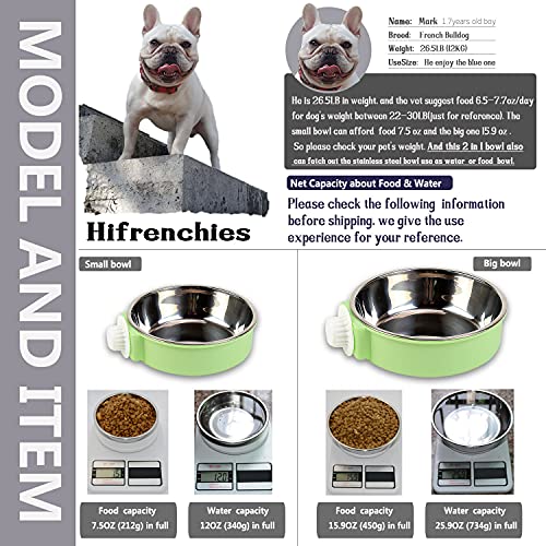 Crate Dog Bowl, Removable Stainless Steel Dog Water Food Feeder Bowls, Cage Cup Bowl for Frenchie Small Middle Dog and cat, Rats,Rabbit - color: Green, size: Small