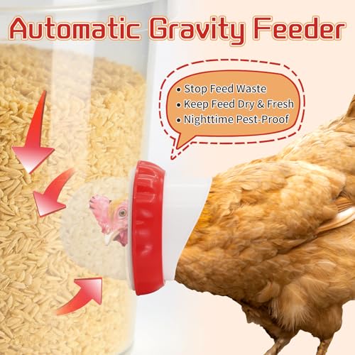 DIY Chicken Feeders 4 Ports White No Waste | Automatic Rain Proof, Poultry Feeder Kit, Includes 1 Hole Saw, for Buckets Barrels Bins Troughs - color: White