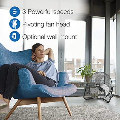 Lasko 20" Black High Velocity Wall Mount Fan with Pivoting Head - 3 Speeds, Remote Control, Ideal Wall Mount Fan or Floor Fan for Home, Garage, Attic, H20660