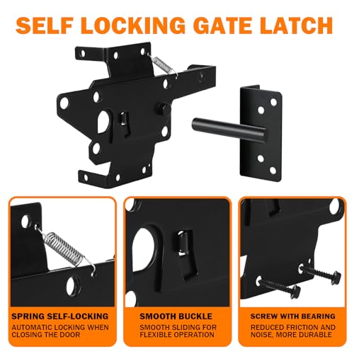 Heavy Duty Self-Closing Gate Hinge and Latch Kit, Self-Locking Hardware for Wooden, Vinyl, and PVC Fences, Adjustable Hinges & Post Mount Latch, Includes 2 Latch & 4 Hinges - size: 4 Gate Hinges with 2 Self Locking Gate Latch
