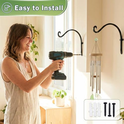 AJART Heavy-Duty Plant Hanger Outdoor - Can Hold 50 Lbs Plant Basket or Large Bird Feeder - 12 Inch Solid Iron Windproof, Rustproof Wall Hooks - with Triangular Stability - 2 Pieces - size: 12 Inch, style: Plant Bracket Hook