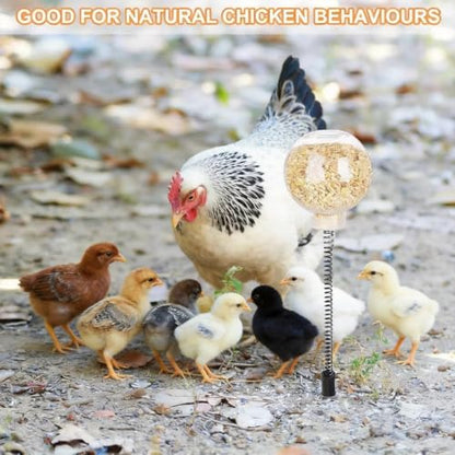 2 Pack Chicken Toys Chicken Peck Toy, Chicken Swing Feeder with Spring and Ground Stake, Enrichment Toys for Coop, Coop Accessories for Hens Poultry Duck Birds Parrots, Transparent