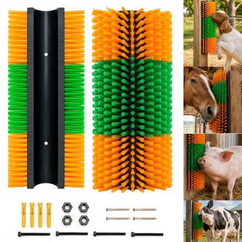 Livestock Scratching Brush 2 Pack for Itchy Coats, Goat and Horse Scratcher for Cows, Horses, Goats, Pigs and Donkeys, Mounts on Posts, Fences, Stalls and Tree Stumps - color: regular 2pcs