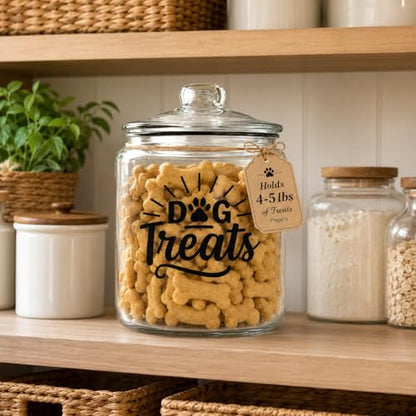 kitchentoolz 1-Gallon Glass Dog Treat Container Airtight – Large Countertop Dog Cookie Jar with Lid for Dog Treat Storage, Decorative Treat Jar & Dachshund Accessories - size: 1 Gallon