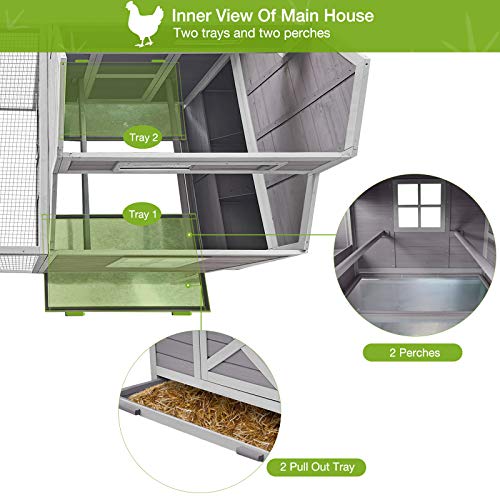 GUTINNEEN Chicken Coop Large Hen House for 8-10 Chickens Wooden Poultry Cage with Run and Nesting Box 115in - color: Grey, size: 115.0"L x 54.0"W x 56.0"H