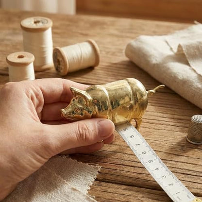 Antique-Inspired Pig Mini Tape Measure, Vintage Sewing Measure Tapes Retractable for Crafts Quilting Sewing Lovers, Cute Metal Pig Soft Measure Tapes for Sewing, Cloth (Silver)
