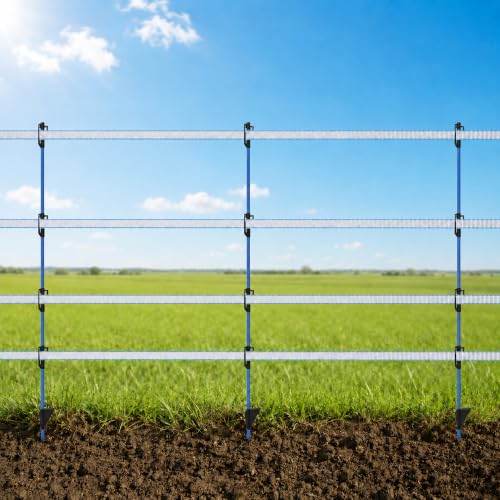 50 Pack Fixed Insulator Fiberglass Posts, 48 Inch Step-in Electric Fence Posts, Easy Step-in Posts for Livestock Fencing, Garden Fencing and Boundary Marking,Blue - color: Blue
