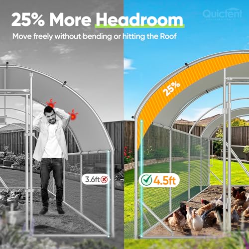 Quictent Essential Series 24x9x6.6ft Metal Chicken Coop Run with Climbing Ladder, Walk-in Outdoor Poultry Cage with PVC Coated Chicken Wire, Hen Duck Rabbit Farm House, Waterproof Anti-UV Cover - size: 24x9ft