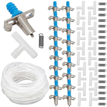 20 Pack Automatic Rabbit Double Pull Spring Nipple Drinker Kit | Watering Nozzles kit + 1pcs 30FT (8mm ID) Transparent Hose, Small Animal Watering System for Rabbits, Guinea Pigs, Ferrets - color: Blue