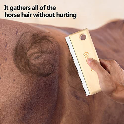 Shedding and Grooming Tool - Brush Scraper for Pets' Undercoat, Horses, Cattle, and Cats, Wooden Handle with Stainless Steel Blade