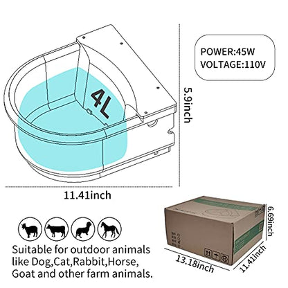 Automatic Heated Horse Waterer Bowl, 4L Large Capacity Farm Heated Water Bowl Constant Temperature Dispenser with Float Control for Pet Dog Goat Chicken and Other Animals,Outdoor Thermal-Bowl