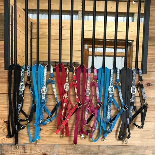 Tahoe Tack Patterned Nylon Adjustable Horse Halters with Padded Noseband and Matching 10’ Soft Grip Lead Rope with one Year Warranty - color: Blue Chevron and Hurricane Blue