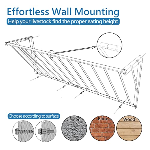 Horse Hay Feeder, 63'' Long Livestock Hay Feeder with 48 Gallon Large Capacity, Carbon Steel Wall Mounted Hay Rack for Horses, Sheep, Goats, Indoor Outdoor Uses - size: 63INCH