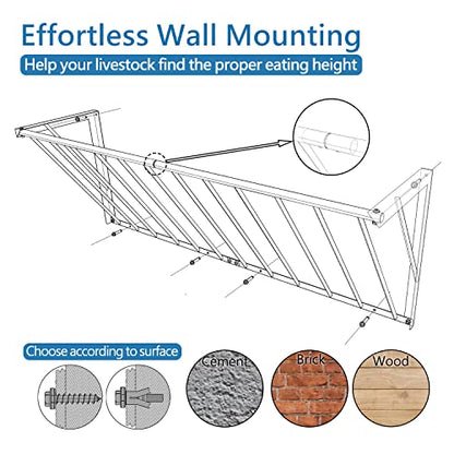 Horse Hay Feeder, 63'' Long Livestock Hay Feeder with 48 Gallon Large Capacity, Carbon Steel Wall Mounted Hay Rack for Horses, Sheep, Goats, Indoor Outdoor Uses - size: 63INCH