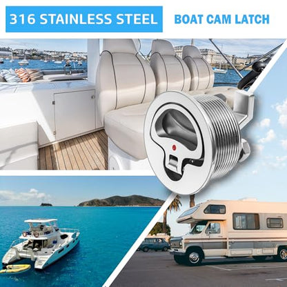 Flush Mount Latch Fits 2-1/2" Hole,Non-Locking Surface-Mount Latch,316 Stainless Steel Boat Cam Latch