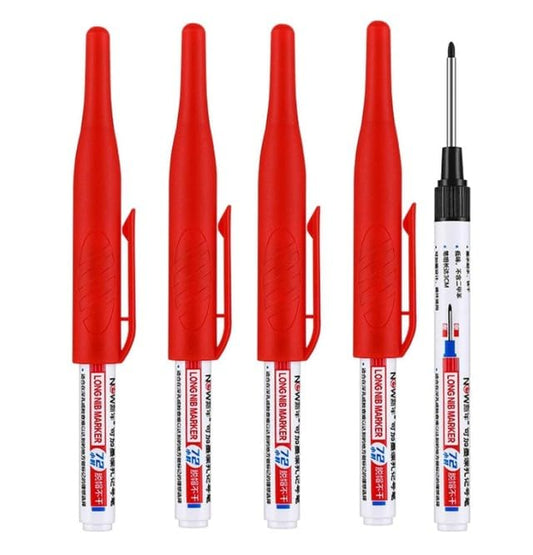 4 Pcs Multi Purpose Deep Hole Marker Pens,Long Nib Head Marker Waterproof Colorful Carpenter Pen for Bathroom Woodworking Decoration,Red Black Blue Green Ink Permanent Markers Marker Pens (Red) - color: Red