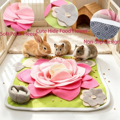 Rabbit Foraging Mat Snuffle Mat for Small Animals Bunny Puzzle Toys Pets Interactive Feeding Mat for Guinea Pigs Hedgehog Chinchilla Puppies (Pink) - color: Pink