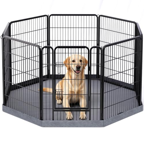 PETIME Dog Playpen,Metal Exercise Puppy Pen Heavy Duty Kennels Yard Fence Indoor/Outdoor 30" W x 40" H 8 Panels Dog Cage with Octagon Bottom Pad - size: 40"H, style: Playpen+Octagon Bottom