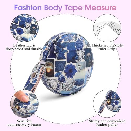 Retractable Mini Tape Measure, Auto-Retract, Premium Leather Tape Measure, Dual-Sided Ruler, Ideal for Fabric Cutting, Body Measurements, and Handicrafts (Puzzle) - color: Blue Puzzle Floral