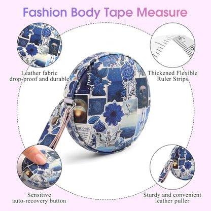 Retractable Mini Tape Measure, Auto-Retract, Premium Leather Tape Measure, Dual-Sided Ruler, Ideal for Fabric Cutting, Body Measurements, and Handicrafts (Puzzle) - color: Blue Puzzle Floral
